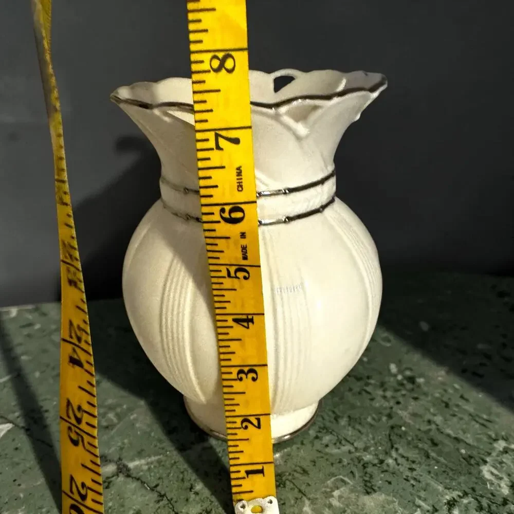 Vintage Lenox Artiste Ivory Porcelain Vase Platinum Trim Pierced Reticulated